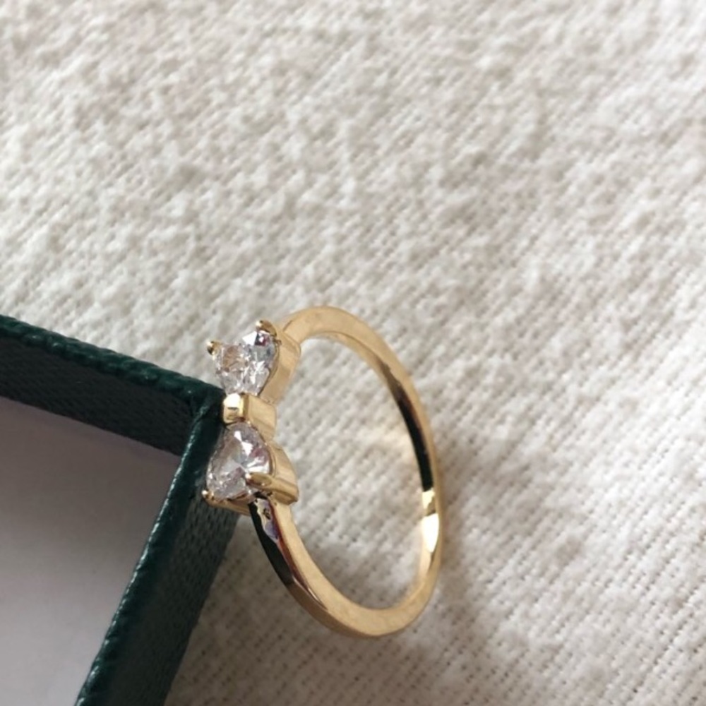 Crystal Gold Bow Engagement Cubic Zirconia Ring - Picture 8 of 8